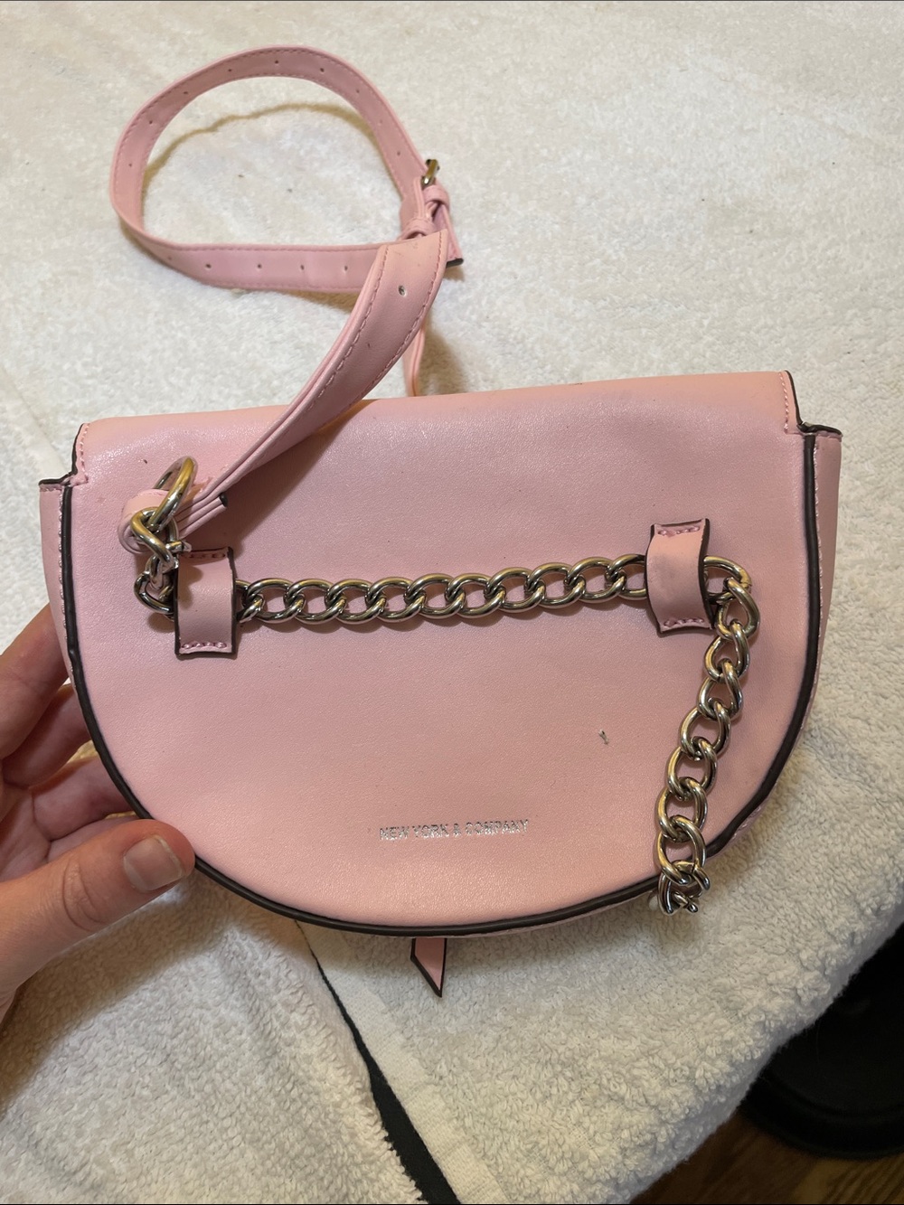 New York & Company Pink Chain Accent Crossbody Saddle Bag
